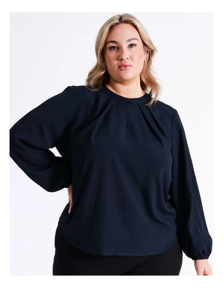 Basque Long Sleeve Woven Front Jersey Back Tee In Navy 6 Basque Long Sleeve Woven Front Jersey Back Tee In Navy - Image 4