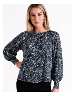 Basque Recycled Blend Gathered Neck Top In Blues -Basque Store Online 968712310 6 720x928