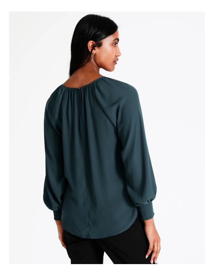 Basque Recycled Blend Gathered Neck Top In Steel 5 Basque Recycled Blend Gathered Neck Top In Steel - Image 3