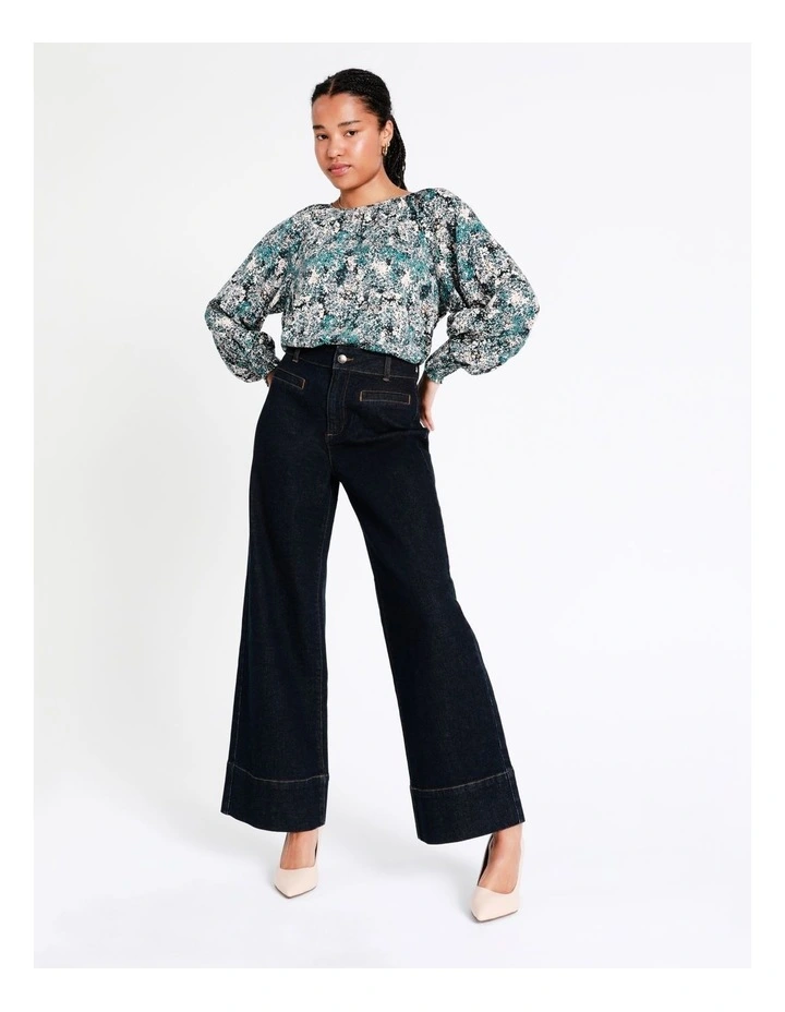 Basque Recycled Blend Gathered Neck Top In Blue 3 Basque Recycled Blend Gathered Neck Top In Blue