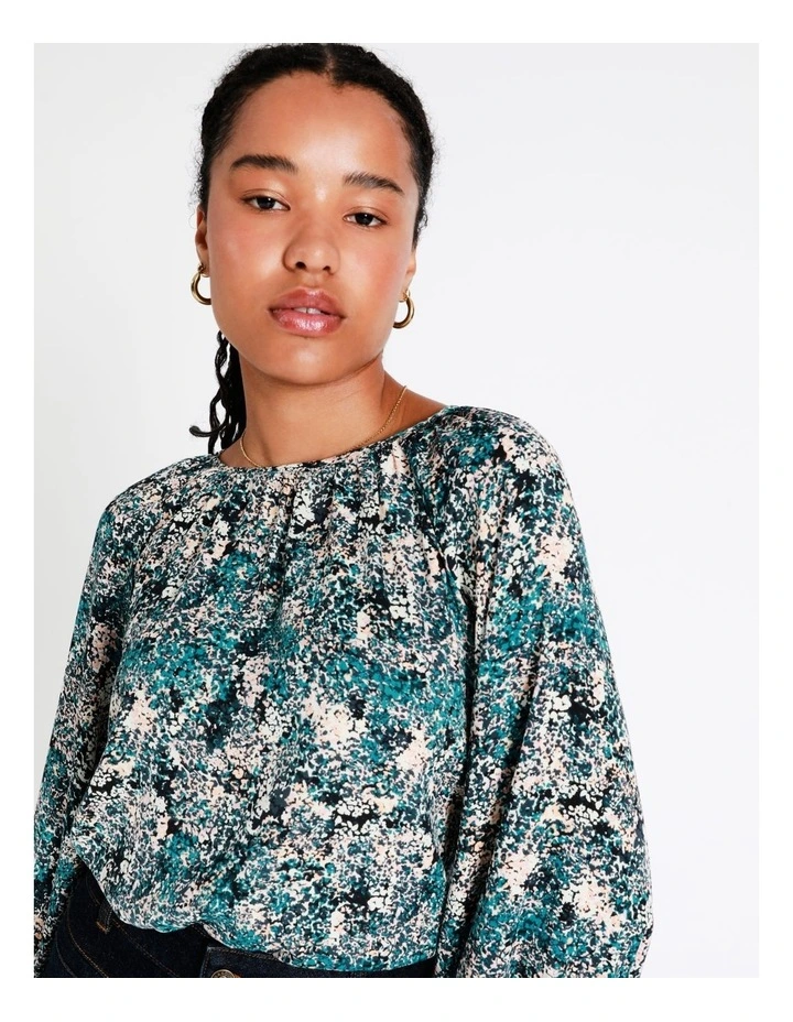 Basque Recycled Blend Gathered Neck Top In Blue 5 Basque Recycled Blend Gathered Neck Top In Blue - Image 3