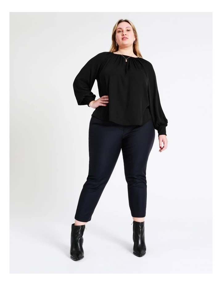 Basque Recycled Blend Gathered Neck Top In Black 4 Basque Recycled Blend Gathered Neck Top In Black - Image 2