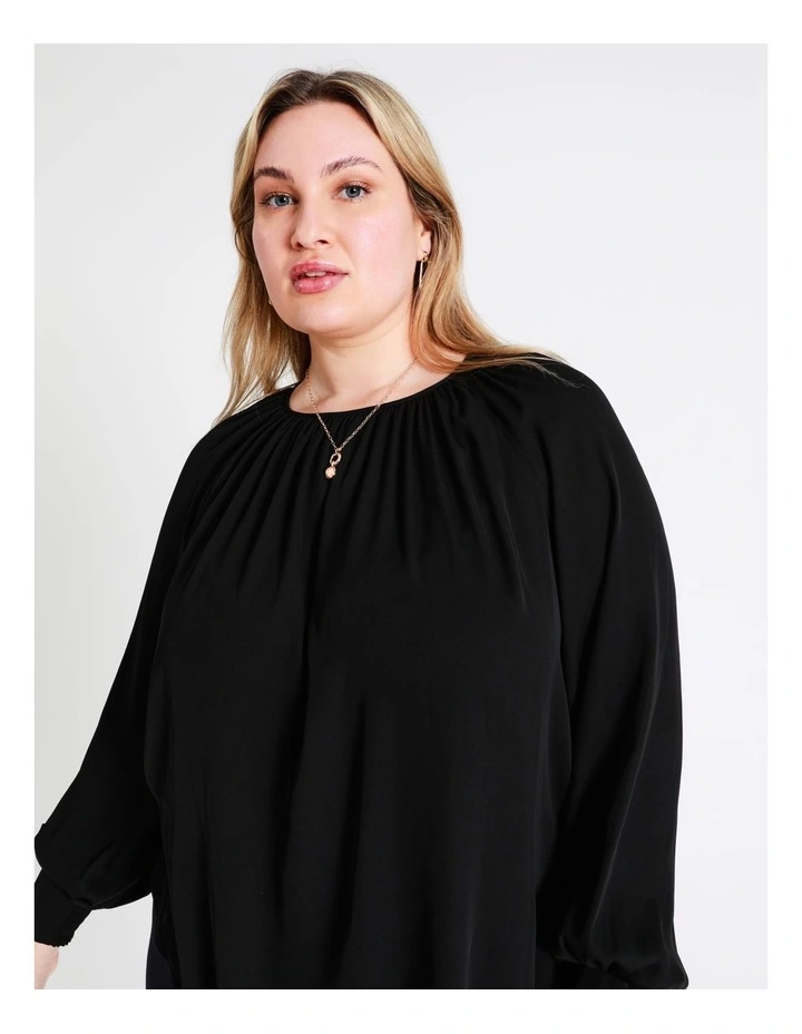 Basque Recycled Blend Gathered Neck Top In Black 6 Basque Recycled Blend Gathered Neck Top In Black - Image 4