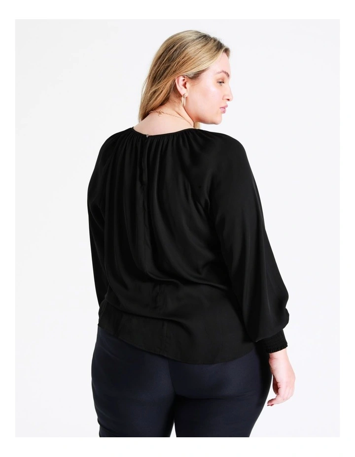 Basque Recycled Blend Gathered Neck Top In Black 8 Basque Recycled Blend Gathered Neck Top In Black - Image 6
