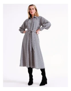 Basque Raglan Sleeve Midi Shirt Dress In Assorted -Basque Store Online 968712760 5 720x928