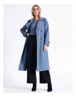 Basque Soft Trench Coat In Dusty Blue