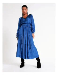 Basque Recycled Bruised Poly Satin Elasticated Waist Maxi Dress In Cobalt -Basque Store Online 968713300 4 720x928