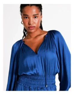 Basque Recycled Bruised Poly Satin Elasticated Waist Maxi Dress In Cobalt -Basque Store Online 968713300 5 720x928