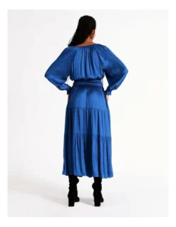 Basque Recycled Bruised Poly Satin Elasticated Waist Maxi Dress In Cobalt -Basque Store Online 968713300 6 720x928