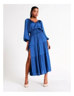 Basque Recycled Bruised Poly Satin Elasticated Waist Maxi Dress In Cobalt -Basque Store Online 968713300 7 720x928