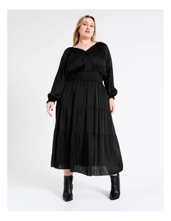 Basque Recycled Bruised Poly Satin Elasticated Waist Maxi Dress In Black 3 Basque Recycled Bruised Poly Satin Elasticated Waist Maxi Dress In Black