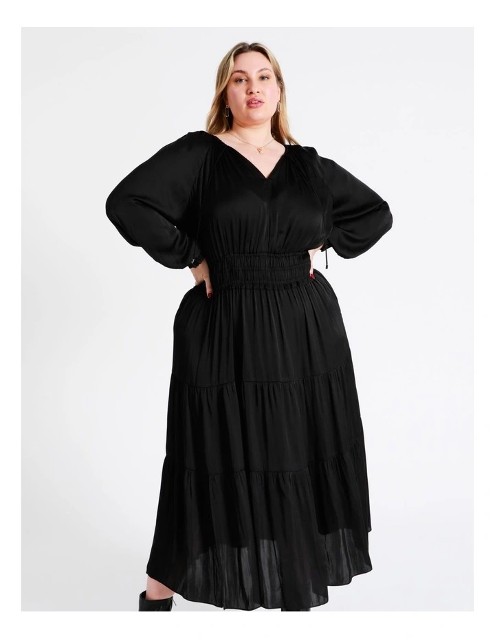 Basque Recycled Bruised Poly Satin Elasticated Waist Maxi Dress In Black 4 Basque Recycled Bruised Poly Satin Elasticated Waist Maxi Dress In Black - Image 2