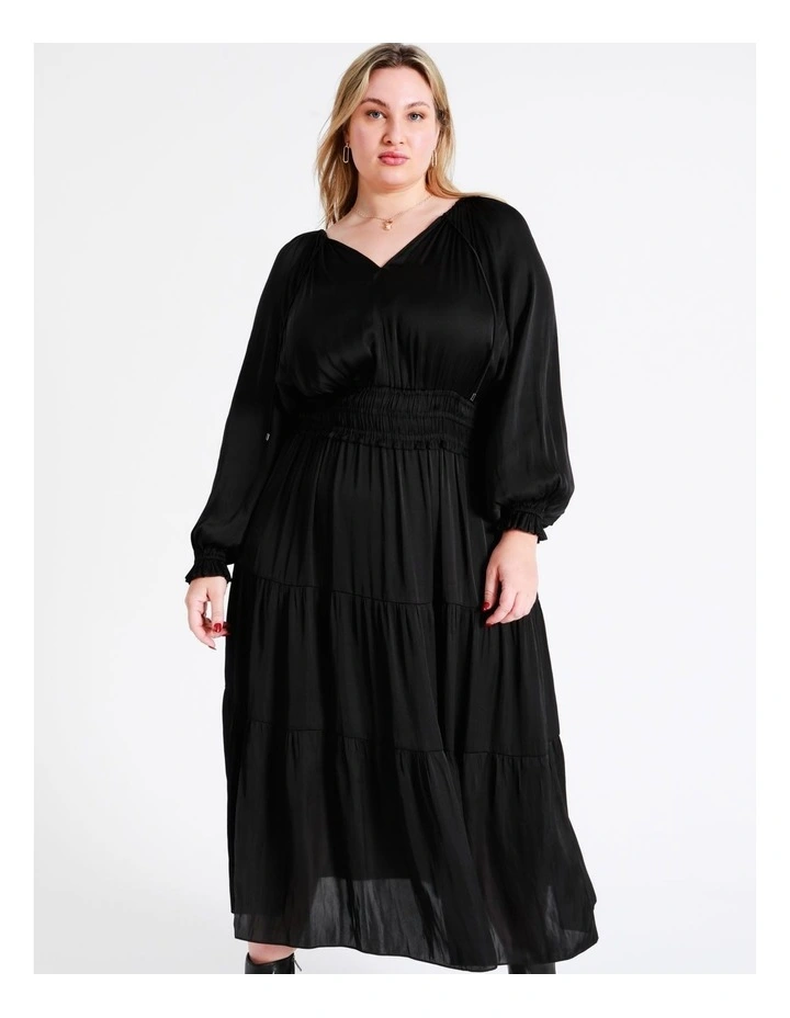 Basque Recycled Bruised Poly Satin Elasticated Waist Maxi Dress In Black 6 Basque Recycled Bruised Poly Satin Elasticated Waist Maxi Dress In Black - Image 4