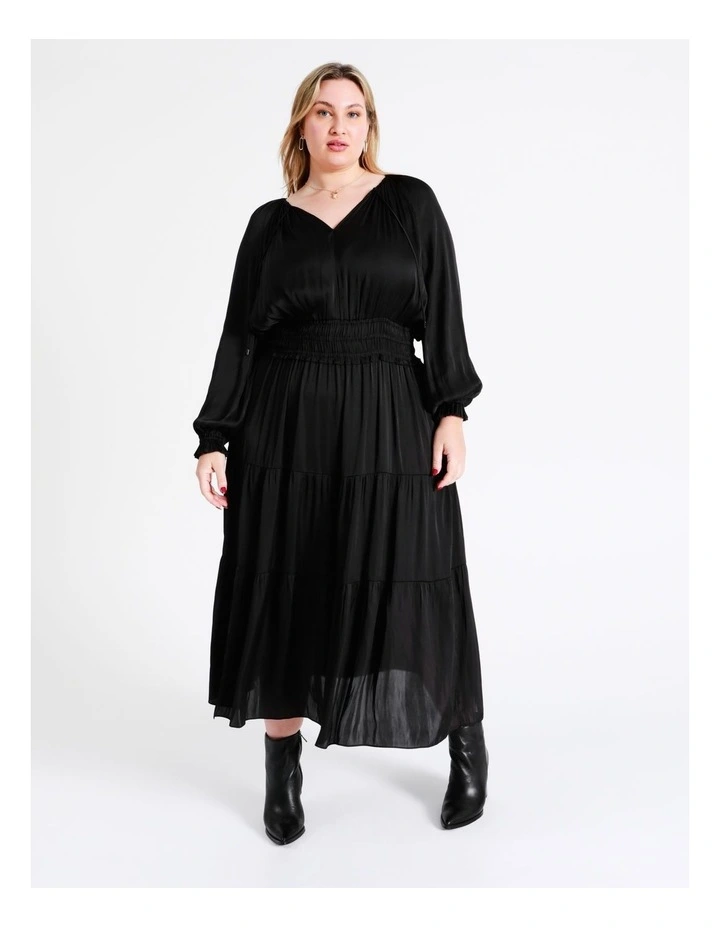 Basque Recycled Bruised Poly Satin Elasticated Waist Maxi Dress In Black 7 Basque Recycled Bruised Poly Satin Elasticated Waist Maxi Dress In Black - Image 5