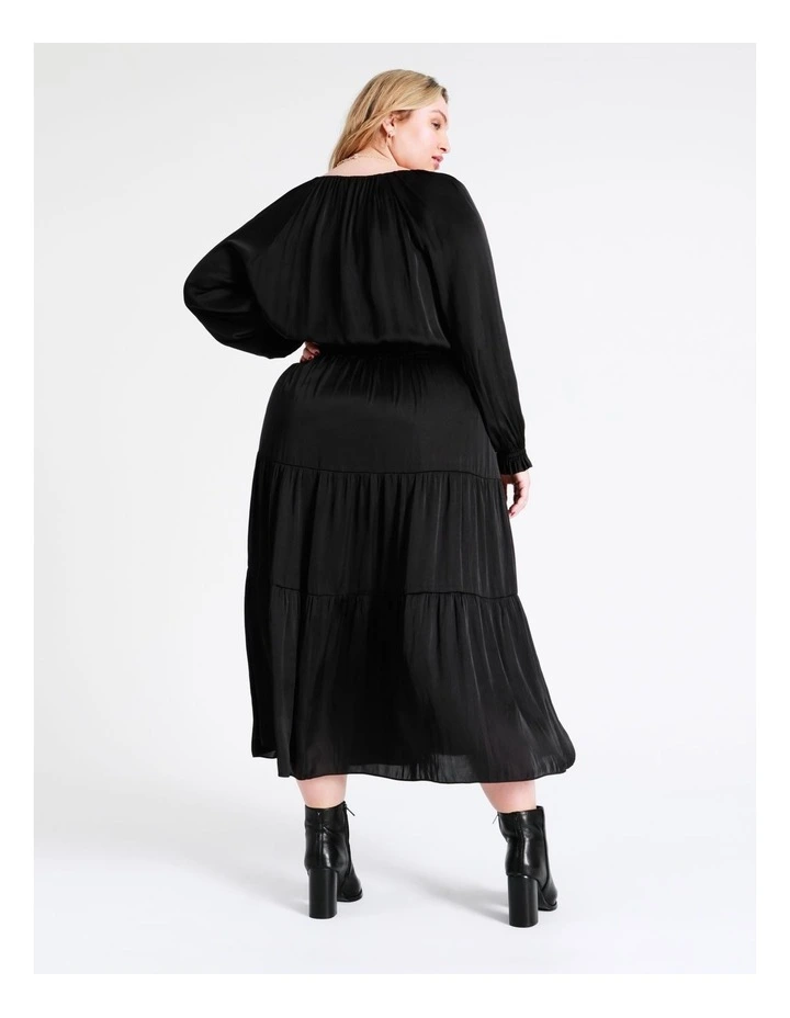 Basque Recycled Bruised Poly Satin Elasticated Waist Maxi Dress In Black 8 Basque Recycled Bruised Poly Satin Elasticated Waist Maxi Dress In Black - Image 6