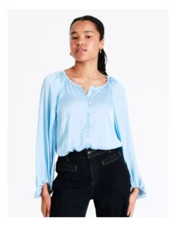 Basque Recycled Bruised Poly Satin Button Through Shirt In Sky Blue -Basque Store Online 968713840 4 720x928