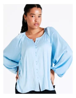 Basque Recycled Bruised Poly Satin Button Through Shirt In Sky Blue -Basque Store Online 968713840 5 720x928