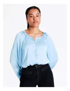 Basque Recycled Bruised Poly Satin Button Through Shirt In Sky Blue -Basque Store Online 968713840 7 720x928