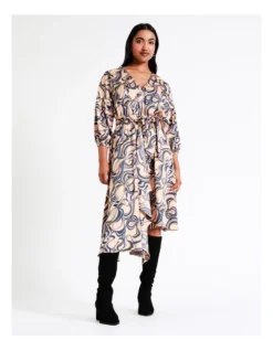 Basque Recycled Satin Staggered Hem Midi Dress In Assorted