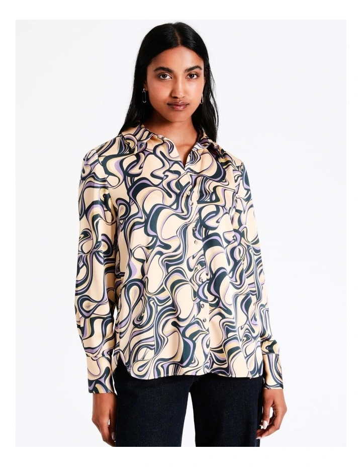 Basque Recycled Satin Printed Shirt In Assorted 4 Basque Recycled Satin Printed Shirt In Assorted - Image 2