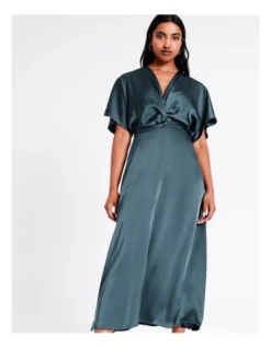 Basque Recycled Satin Twist Front Midi Dress In Steel -Basque Store Online 968714110 7 720x928