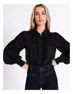 Basque Pintuck Shirt In Black -Basque Store Online 968714200 4 720x928