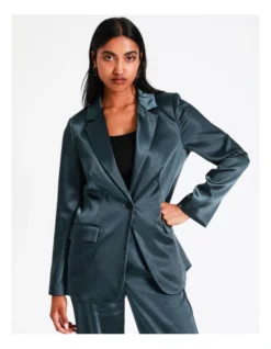 Basque Recycled Poly Satin Blend Single Breasted Blazer In Steel
