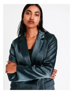 Basque Recycled Poly Satin Blend Single Breasted Blazer In Steel -Basque Store Online 968714290 4 1 720x928
