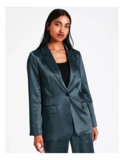 Basque Recycled Poly Satin Blend Single Breasted Blazer In Steel -Basque Store Online 968714290 5 1 720x928