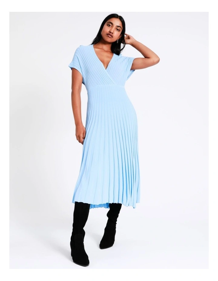 Basque Rib Knit Midi Dress In Sky Blue 6 Basque Rib Knit Midi Dress In Sky Blue - Image 4