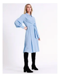 Basque Tie Bodice Shirt Dress In Blue
