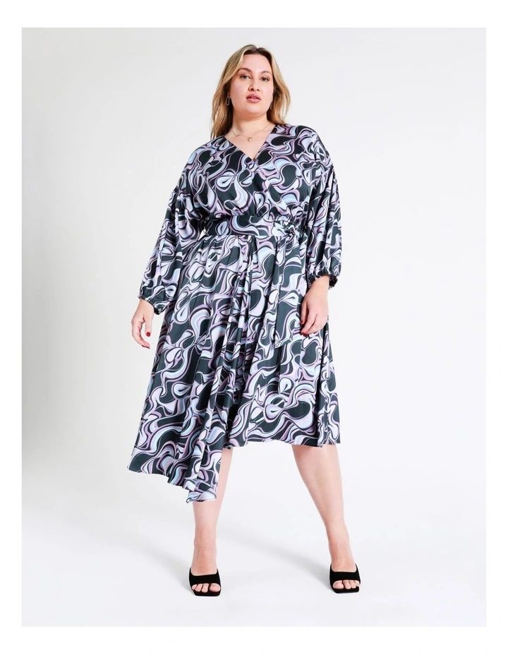 Basque Recycled Satin Staggered Hem Midi Dress In Blues 3 Basque Recycled Satin Staggered Hem Midi Dress In Blues