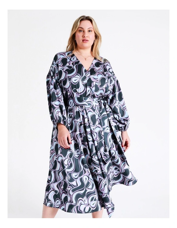 Basque Recycled Satin Staggered Hem Midi Dress In Blues 4 Basque Recycled Satin Staggered Hem Midi Dress In Blues - Image 2