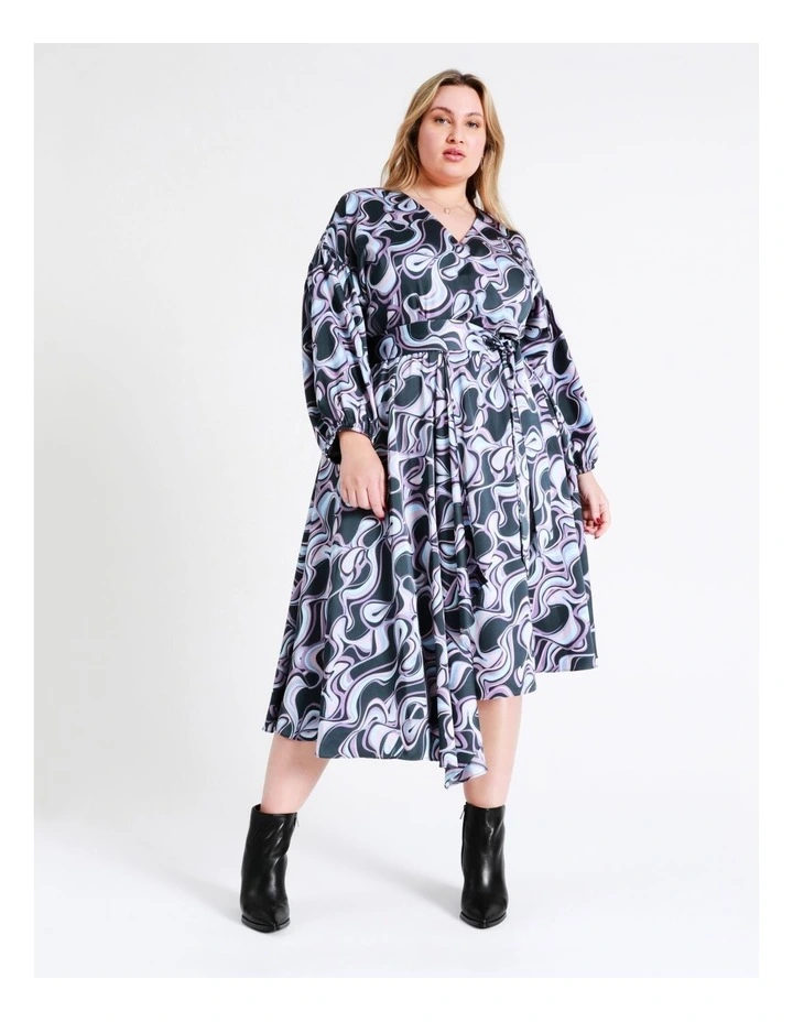 Basque Recycled Satin Staggered Hem Midi Dress In Blues 9 Basque Recycled Satin Staggered Hem Midi Dress In Blues - Image 7