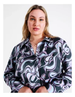Basque Recycled Satin Printed Shirt In Blues