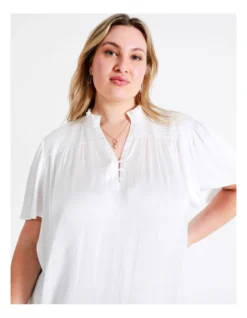 Basque Recycled Bruised Poly Flutter Sleeve Top In Ivory -Basque Store Online 968715280 2 720x928