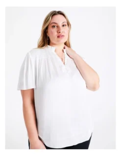 Basque Recycled Bruised Poly Flutter Sleeve Top In Ivory -Basque Store Online 968715280 4 720x928