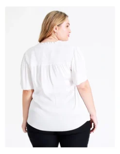 Basque Recycled Bruised Poly Flutter Sleeve Top In Ivory -Basque Store Online 968715280 6 720x928