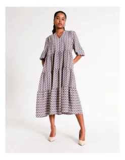 Basque Recycled Blend V Neck Tiered Midi Dress In Purple -Basque Store Online 970308370 4 720x928