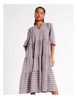 Basque Recycled Blend V Neck Tiered Midi Dress In Purple -Basque Store Online 970308370 5 720x928