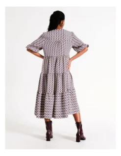 Basque Recycled Blend V Neck Tiered Midi Dress In Purple -Basque Store Online 970308370 7 720x928