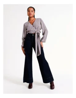 Basque Wrap Front Tie Blouse In Purple