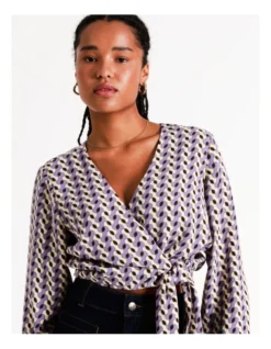Basque Wrap Front Tie Blouse In Purple -Basque Store Online 970308460 5 720x928