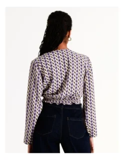 Basque Wrap Front Tie Blouse In Purple -Basque Store Online 970308460 6 720x928