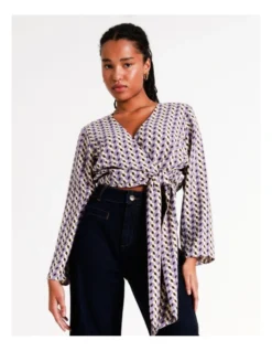 Basque Wrap Front Tie Blouse In Purple -Basque Store Online 970308460 7 720x928