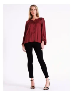 Basque Recycled Bruised Poly Satin Button Through Shirt In Wine -Basque Store Online 975458800 7 720x928
