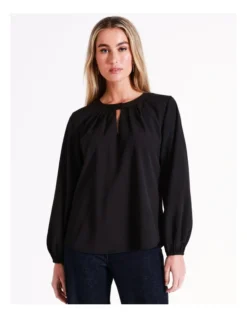 Basque Long Sleeve Woven Front Jersey Back Tee In Black -Basque Store Online 975458980 5 720x928