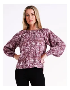 Basque Recycled Blend Gathered Neck Top In Wine