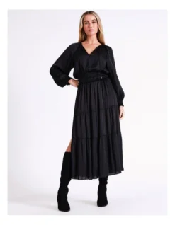 Basque Recycled Bruised Poly Satin Elasticated Waist Maxi Dress In Black -Basque Store Online 975459340 3 720x928