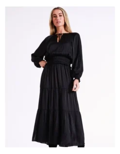 Basque Recycled Bruised Poly Satin Elasticated Waist Maxi Dress In Black -Basque Store Online 975459340 5 720x928